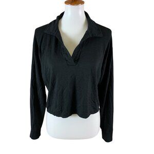 Splits59 Black Collared Pullover Top Medium Modal Long Sleeve Athleisure Lounge